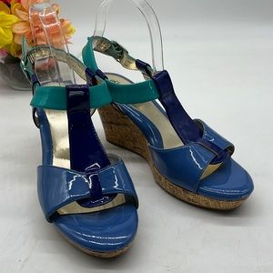 Sofft Tamarah Blue Green Wedge Sandals Sz 9.5.
